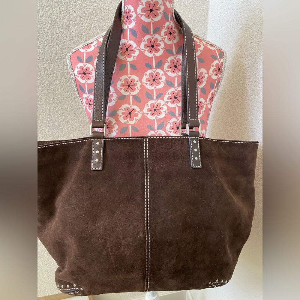 Brown suede leather tote. Never used. - Picture 2 of 3
